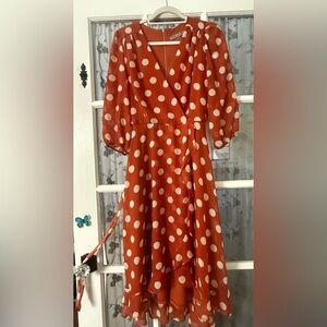 Danny & Nicole Orange and White Polka Dot Fit and Flare Pin Up Dress Size 12